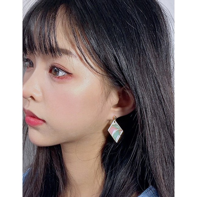 LRC Anting Tusuk Fashion Geometric Contrast Color Stitching Oil Drop Hollow Alloy Earrings K44517