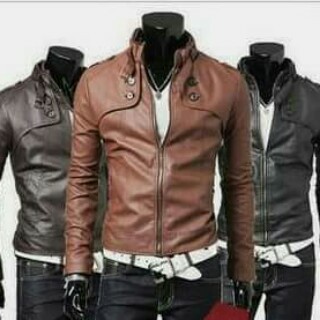 Jaket Semi Kulit Sintetis Casual Pria RIB Double Kancing