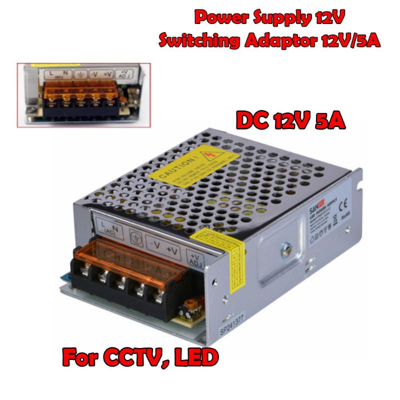 Power Supply 5A 12V Kotak Adaptor Lampu Led Strip Trafo 5A 12Volt Travo 5 Ampere 5A Cctv 5A 12 Volt Dc Ac