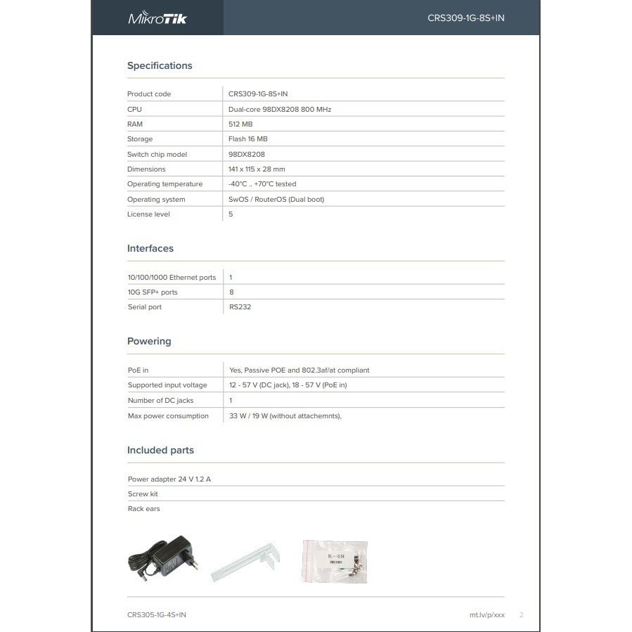 MikroTik CRS 309 1G 8S+ IN CRS309-1G-8S+IN