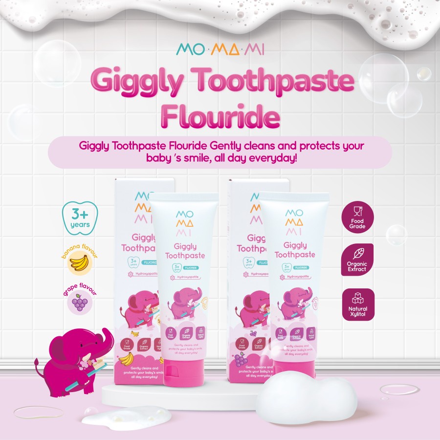 Momami Giggly Toothpaste Flouride Grape 50gr - Pasta Gigi / Odol Anak 3+ years