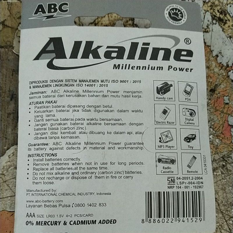 Alkaline baterai AAA kemasan bonus,per pack(4pcs+2).