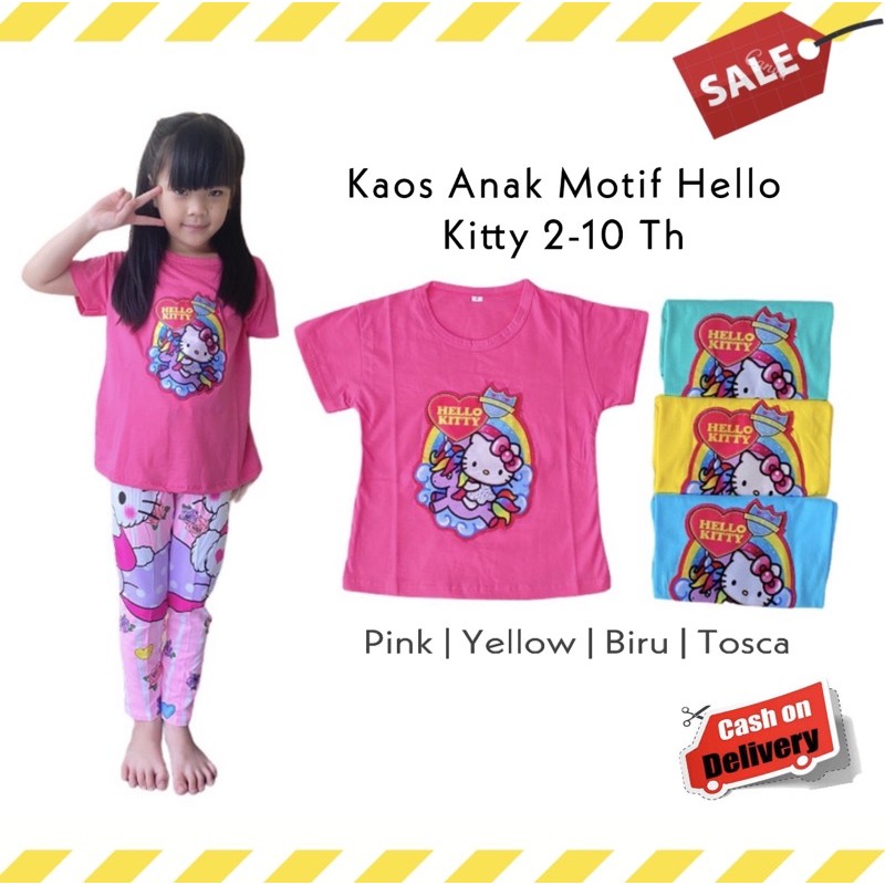 (COD ) Baju Anak Kaos Atasan Lengan Pendek Anak Perempuan Cewek Hello Kitty 2-10 Th Bahan Katun