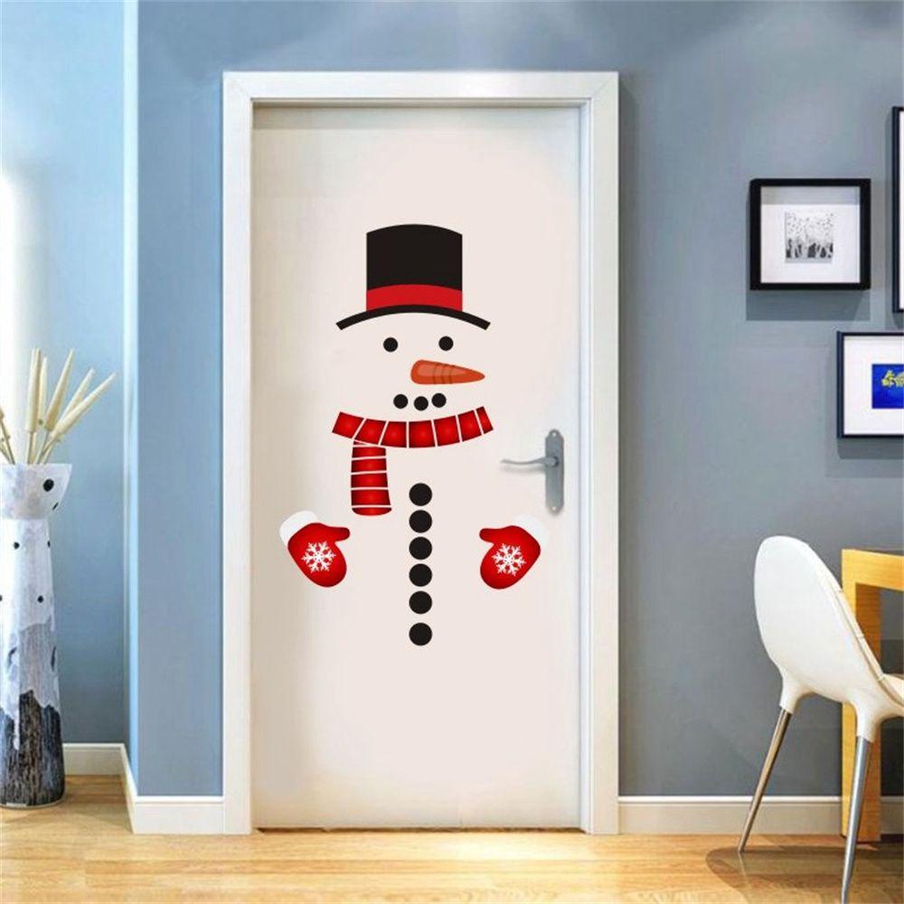 R-bunga Stiker Kulkas Snowman Kartun Anti Air DIY Dekorasi Kamar Anak sticker Jendela Natal