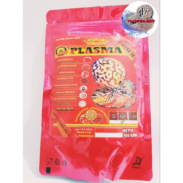 100gr Pelet Ikan Louhan Plasma Platinum makanan ikan koi, channa, koki, louhan Uk S/M