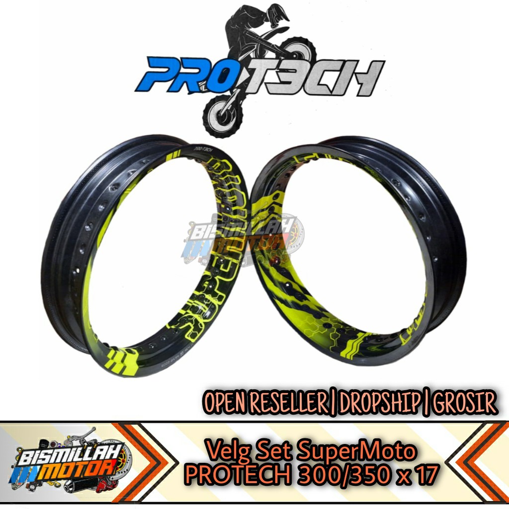 VELG SET SUPERMOTO PROTECH 300/350 RING 17 HIJAU