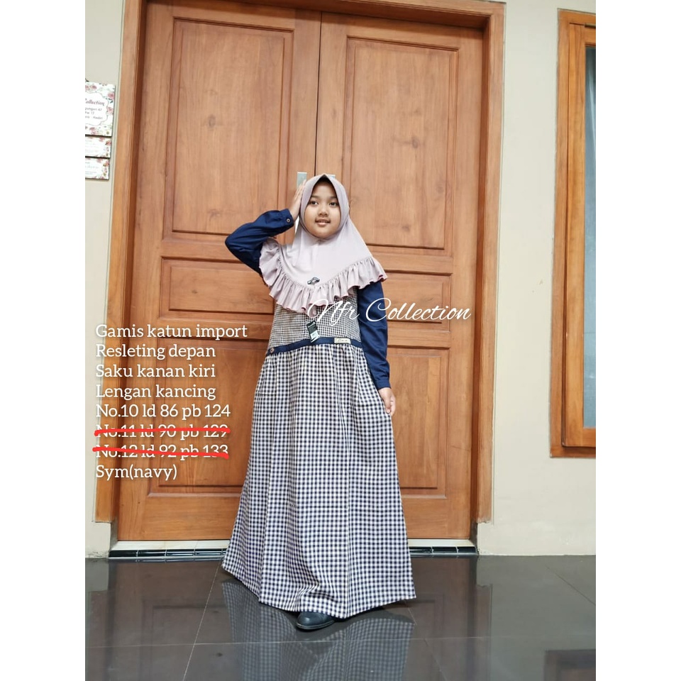 gamis oka oke couple ibu dan anak perempuan abg/ remaja/dewasa motif kotak lengan polos ld 86 ld 96 