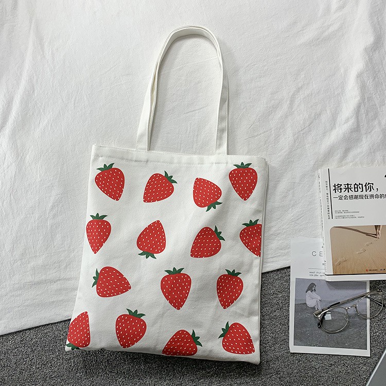 TC-120 tas canvas wanita import shoulder bag bahu korea jepang stroberi strawberry