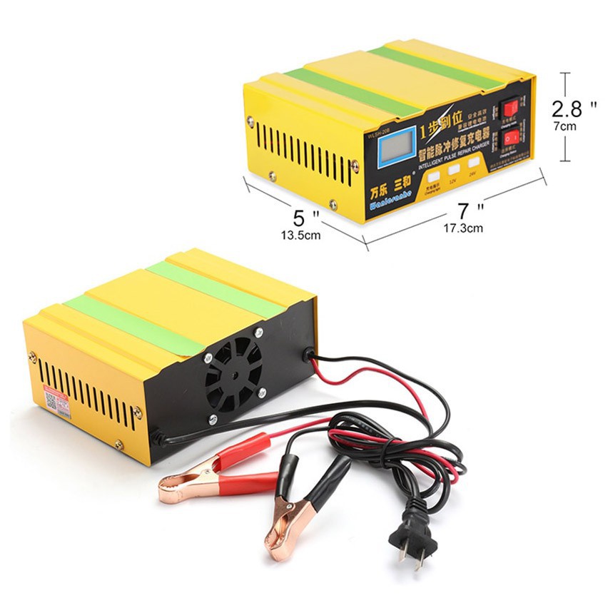 OTOHEROES Charger Aki Mobil Lead Acid Smart Battery Charger 12V/24V 6-105AH WLSH-20B Yellow Grab