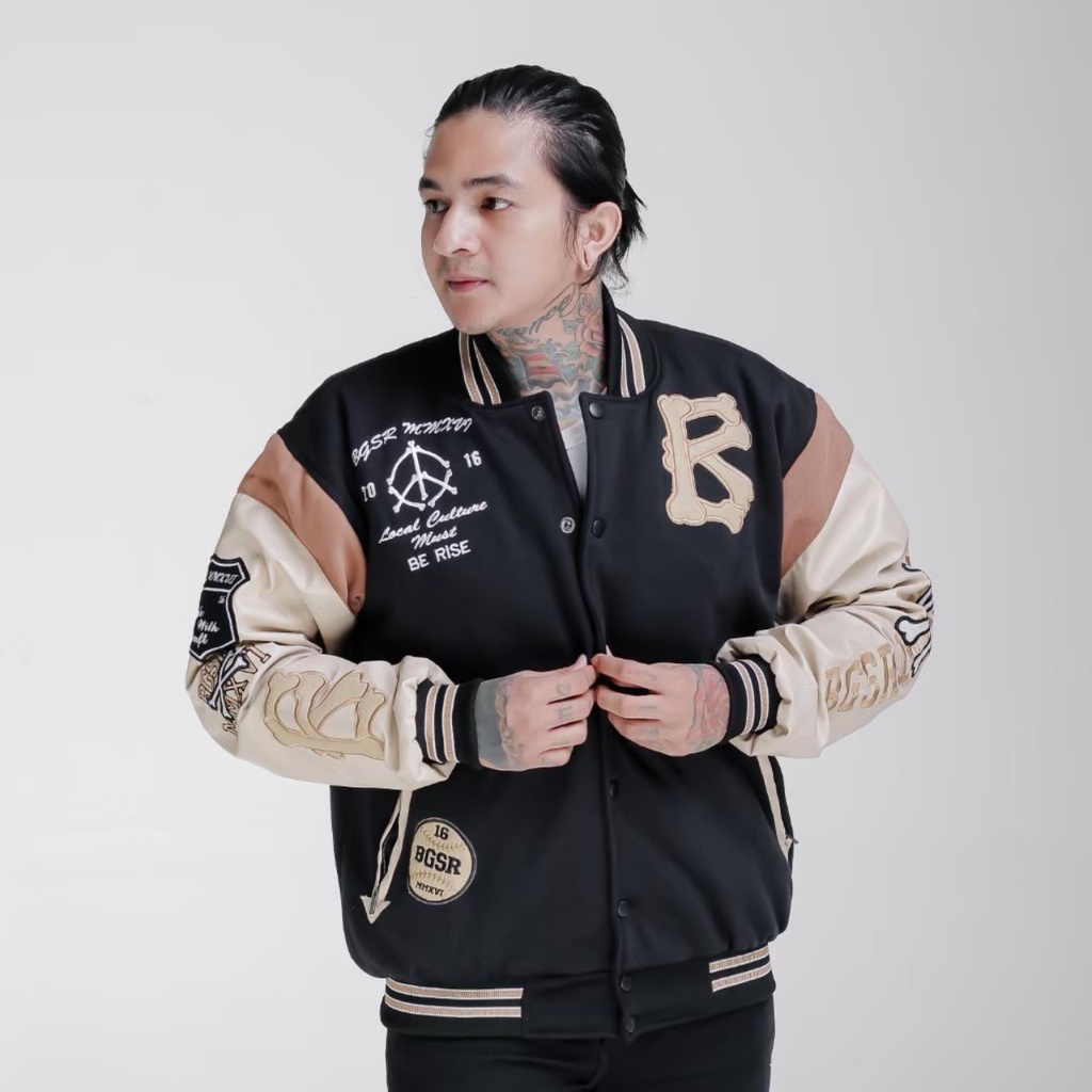 FLASHFIRE - Jaket Varsity Bone Unisex Vintage  Baseball Full Embroidery Varsity Jacket BGSR Original