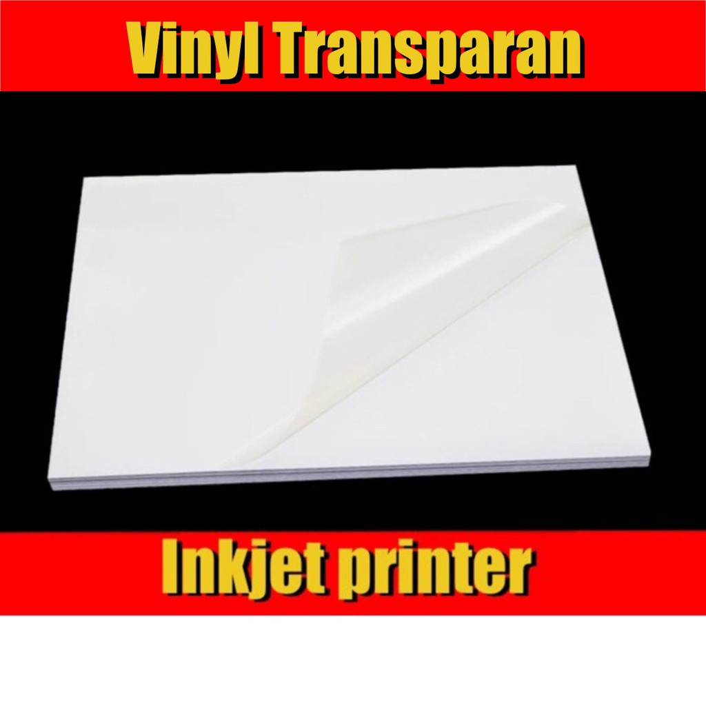

Stiker Vinyl Transparan / Sticker Transparant Inkjet / Coating / Dye Base / A4 Isi 10 lbr