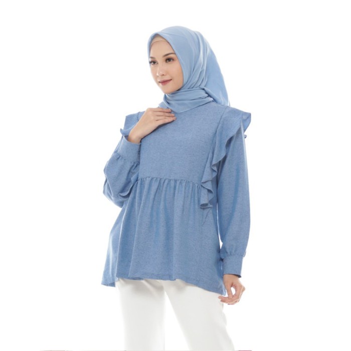 Atasan Wanita Adila Blouse Biru  Baju Muslim Casual Hijab