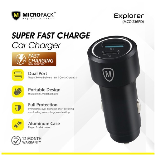 Micropack Car Charger Dual Fast Charging MCC-236PD
