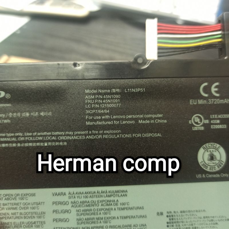 Original Baterai Laptol Lenovo ThinkPad T430U Series UltraBook L11N3P51 L11S3P51