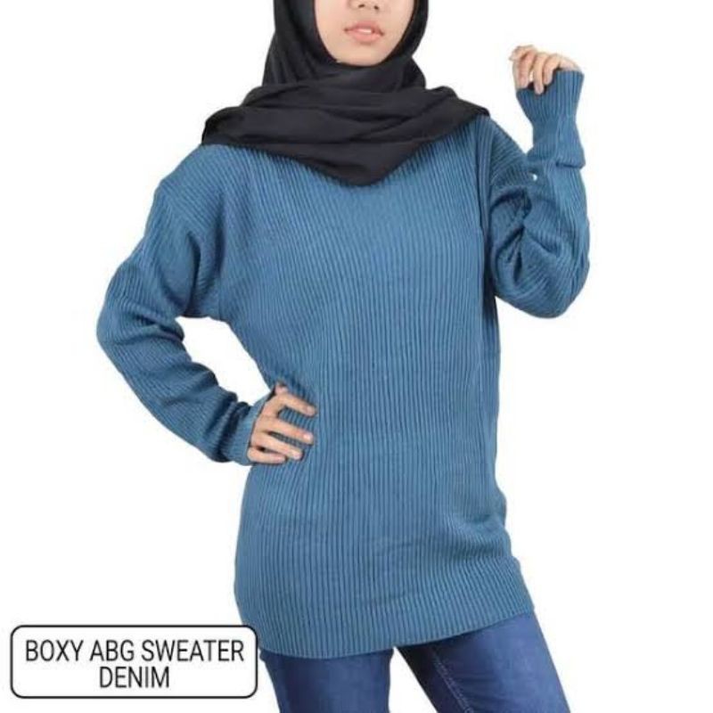 Premium Boxy Jumbo Tebal XL - XXL| Sweater Rajut Korea-Denim biru