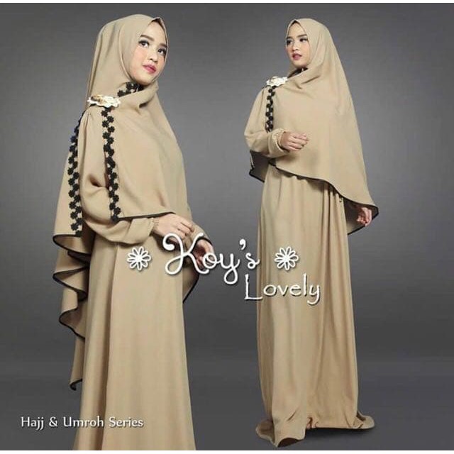(Promo) Set Syari Putih Polos MAXMARA [LOVELY SYARI COKSU NI] gamis wanita muslim jersey coklat susu