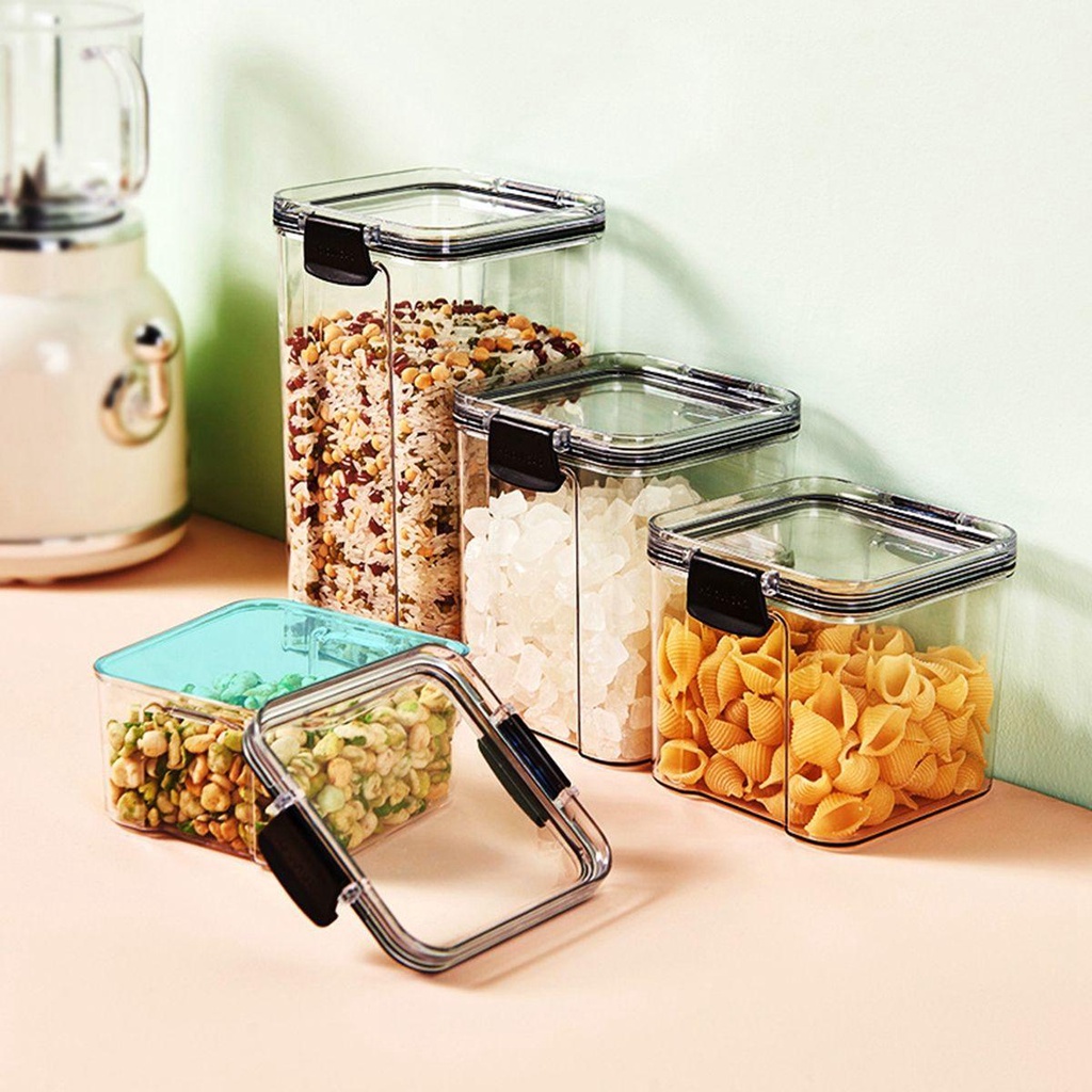 [Elegan] Food Canister Kitchen Grain Kedap Udara Stackable Dengan Tutup Plastik Organizer Kaleng Tetap Segar Toples