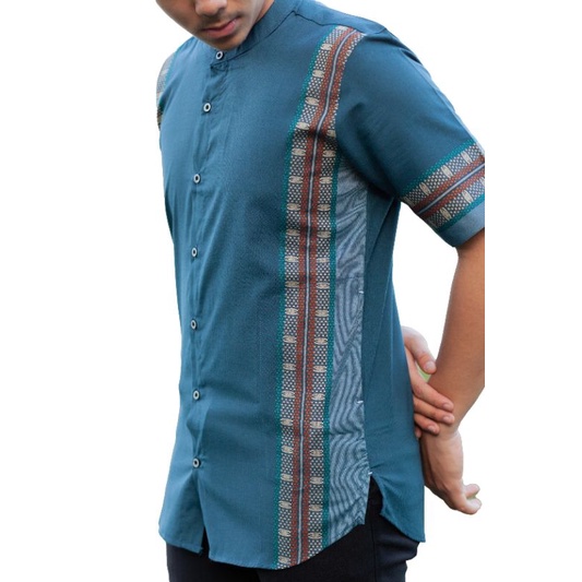 KEMKO SONGKET  LENGAN PENDEK BAJU KURTA PRIA BAJU MUSLIM MODERN PRIA WARNA Maroon Navy Lightning Blue Hijau teal M L XL