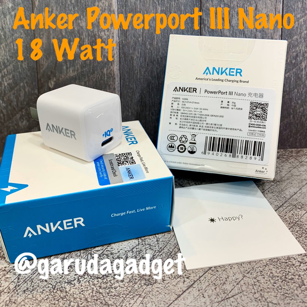ANKER PowerPort III Nano 18w PiQ 3.0 PD Fast Charging iPhone Android Watt
