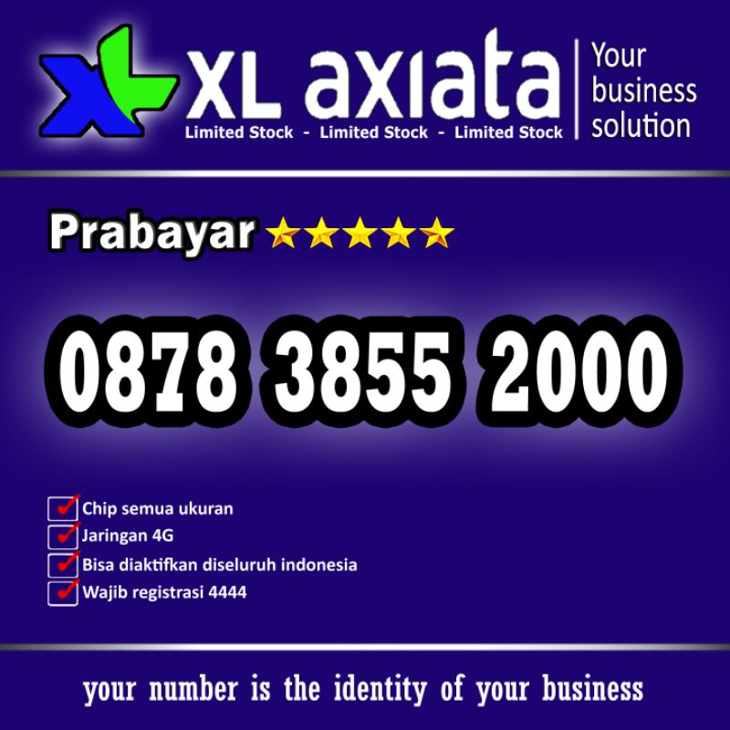 Nomor Cantik Perdana XL Prabayar 4G LTE  Ekor 2000