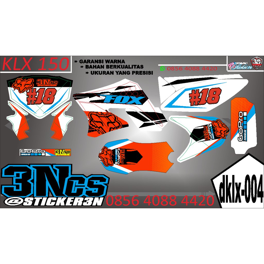 Decal KLX 150 L Fullbody, decal klx dtracker lama putih orange bisa rubah warna nomor dan nama