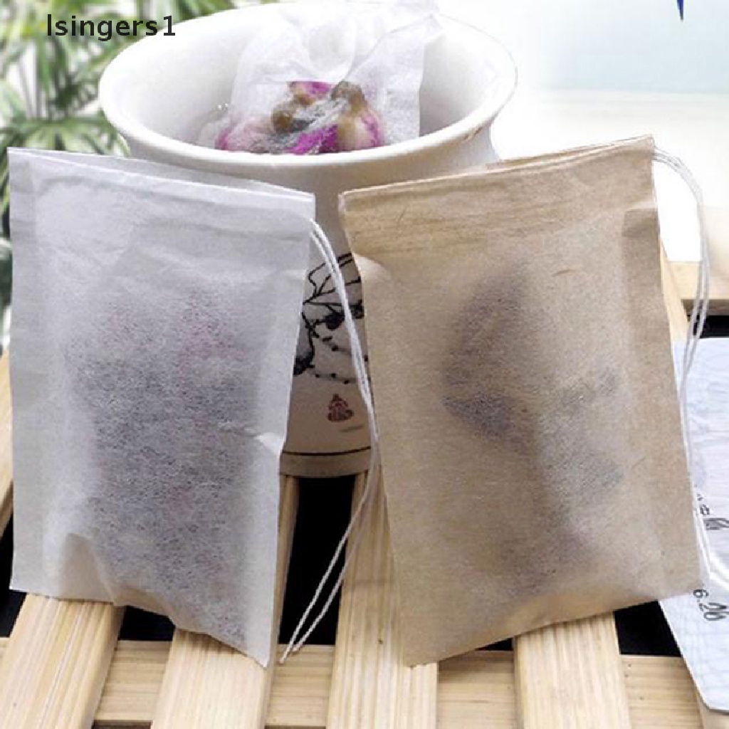 (lsingers1) 100pcs / Lot Kantong Filter Teh Herbal Kosong Dengan Tali Serut