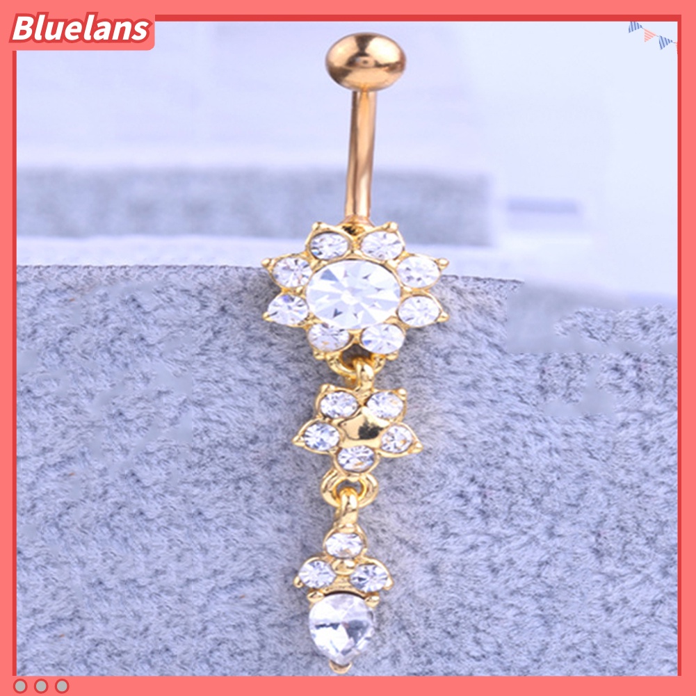 Bluelans Lady Rhinestone Flower Stainless Steel Belly Button Navel Ring Piercing Jewelry