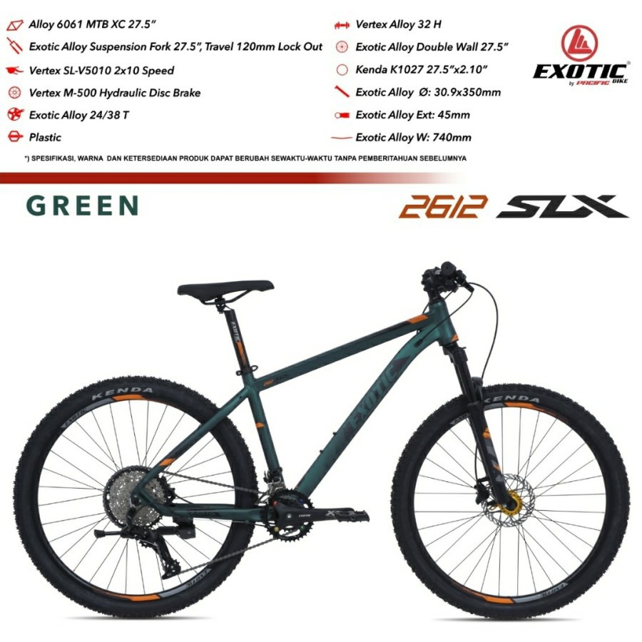 Sepeda gunung MTB 27.5 Exotic 2612 SLX 20SP Alloy Hydraulic