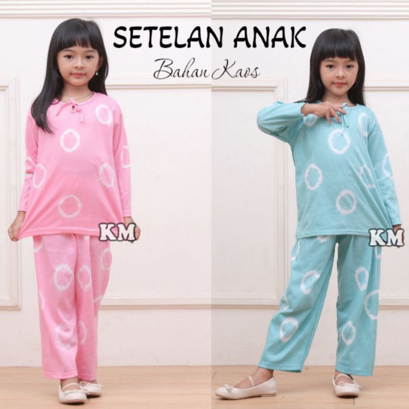 Setelan Panjang Anak Perempuan Stelan Baju Balita Usia 3 4 5 6 7 Tahun Celana Pinggang Karet Ukuran S M L XL