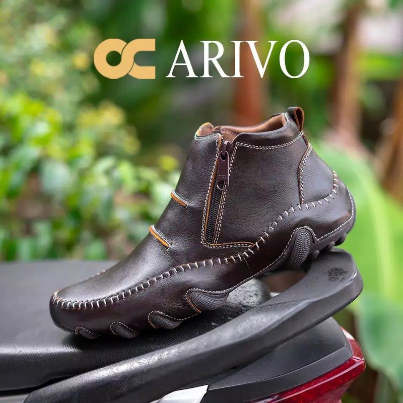 ODON CIBADUYUT OC ARIVO KULIT ASLI SEPATU BOOTS PRIA COKELAT TUA MODEL TERBARU RESLETING SAMPING