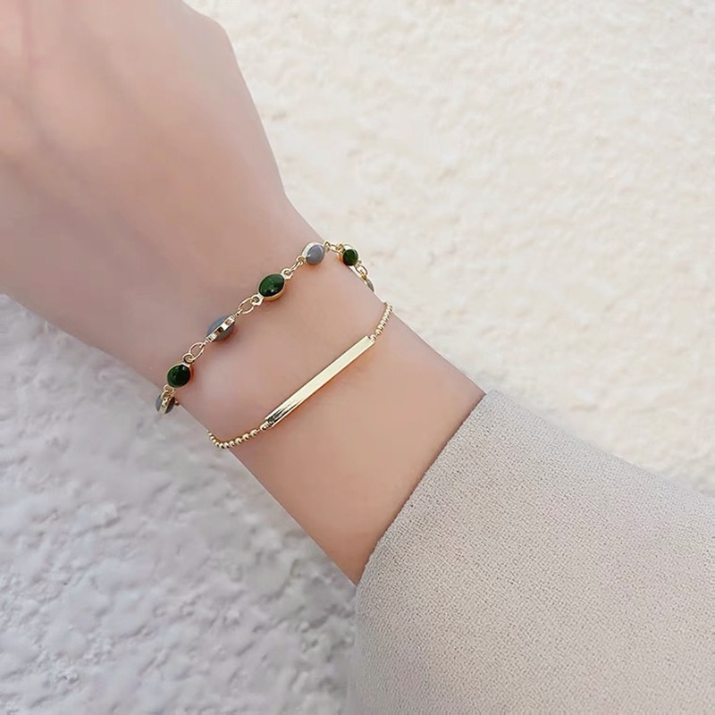 2pcs / Set Gelang Rantai Ganda Bahan Alloy Lapis Emas Gaya Retro Untuk Wanita