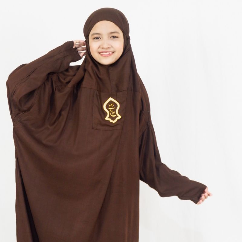 Mukena anak terusan remaja hadramaut terusan terompah polosan banyak warna mukenah Ukuran 10-16 tahun Mukenah Hitam Puith Terbaru Travel