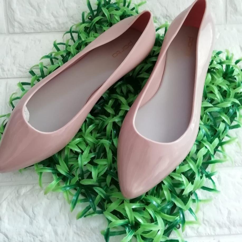 「 Top Seller 」  Sepatu Flat Lancip Wanita Kerja Jelly Shoes Polos Glossy Merk Porto ♕