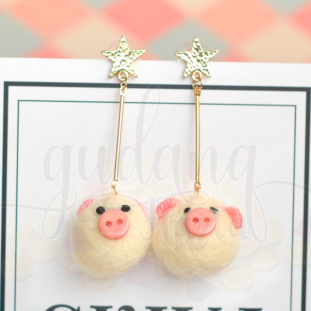 Anting Panjang Babi Lucu Unik Pig Cute Felt GH 203699