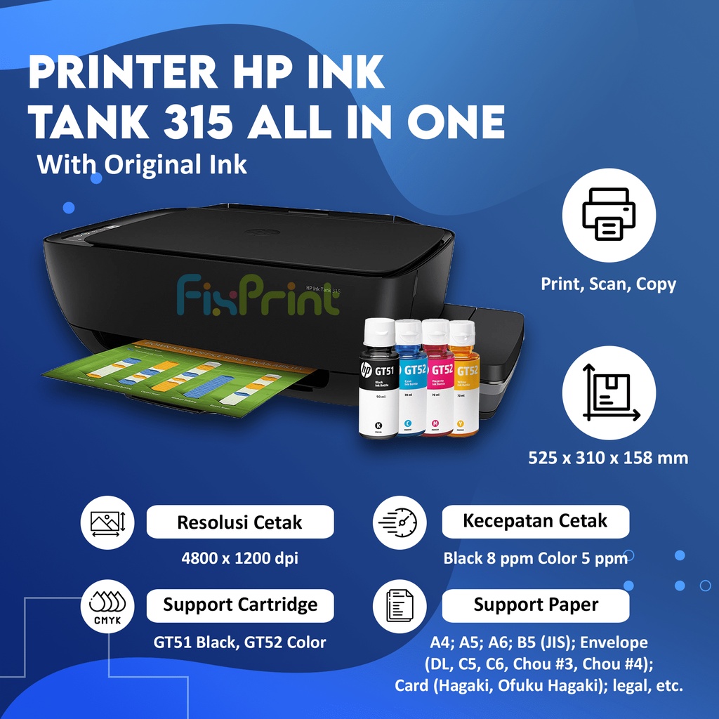 Printer HP 315 Ink Tank 315 Original Infus HP Print Scan Copy Resmi