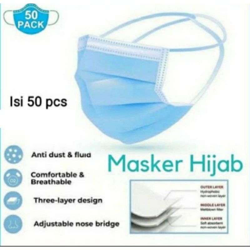 MASKER DUCKBILL I MASKER HIJAB I MASKER KUPING 3 FLY ISI 50PCS