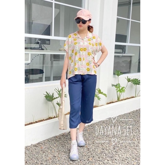 setelan celana 7/8 /dayana set/setelan atas motif bawah polos/COD-7