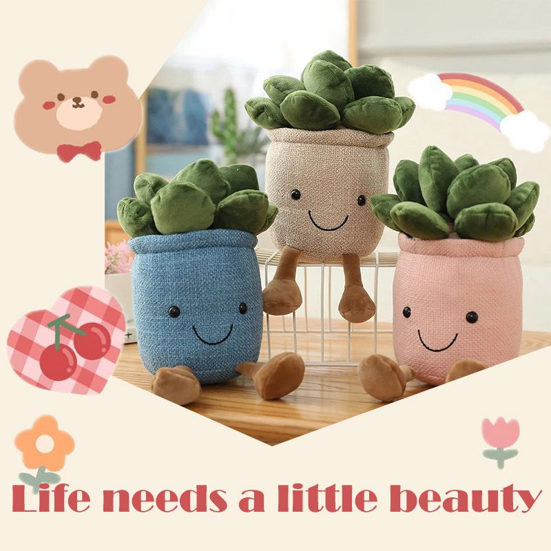 Lifelike Succulent Plants Plush Stuffed Toys Soft Doll Potted Flowers Decoration