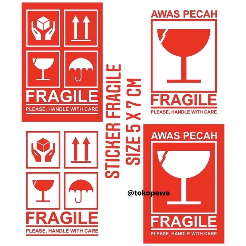 

(100 LEMBAR) Sticker Fragile 5x7 cm / Stiker Pengiriman/ Sticker fragile / label pengiriman / Stiker fragile