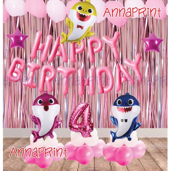 Paket set balon dekorasi ulang tahun birthday baby shark ikan hiu
