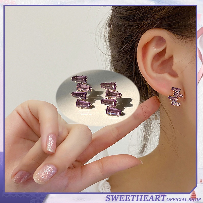 Anting Stud Zircon 925 Silver Needle Gaya Korea Perancis