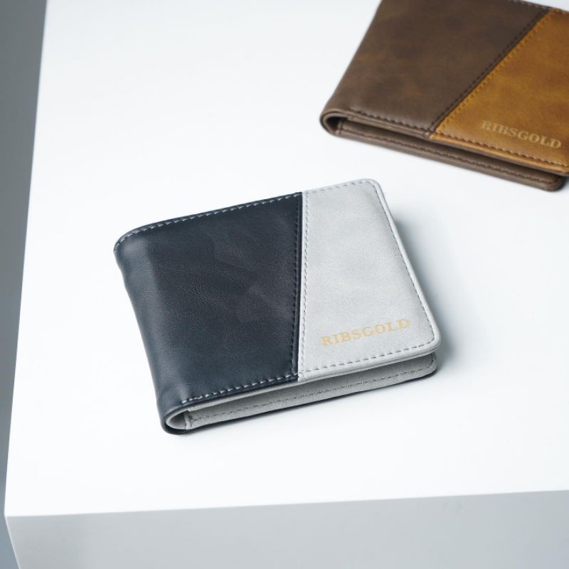[Ribsgold] Dompet Pria Lipat Bahan Kulit PU 3/4 Basic Casual Simple Cowo Black & Brown