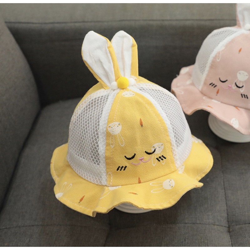 Topi Bucket Anak Bayi Telinga Bentuk Rabbit Carrot Ruffle-Kuning jaring