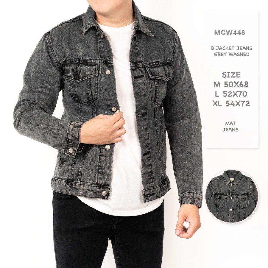 MCW448 B PREMIUM JEANS JACKET GREY WASH M-XL | ORIGINAL HIGH QUALITY JEANS JAKET JEANS  PRIA WANITA