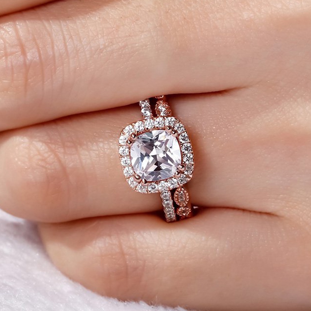 Hu Hu Hu Hu Hu Alat Bantu Pasang Kacamata♡ 2pcs / Set Cincin Susun Dengan Kubik Zirkonia Emerald Untuk Wanita