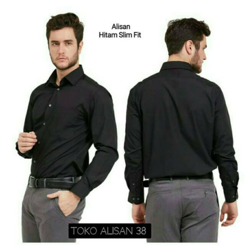 Alisan Slimfit Hitam Polos panjang Kemeja Formal Hitam Polos Pria Ukuran S M L XL