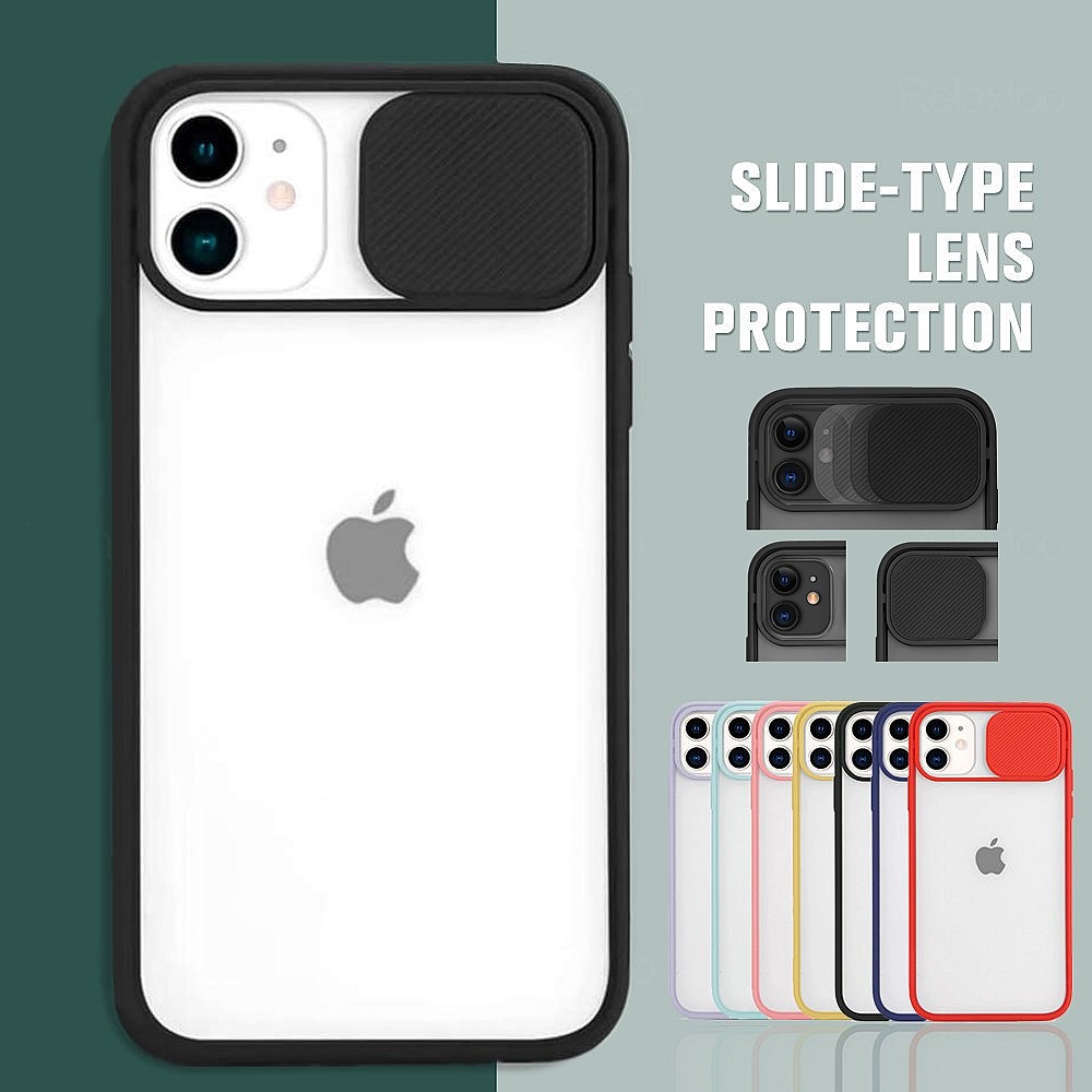 iPhone 11 12 Pro Max X XS XR 6 7 8 Plus SE 2020 Case Slide Camera Lens Protection Shockproof Phone Case Color Matte Transparent Cover