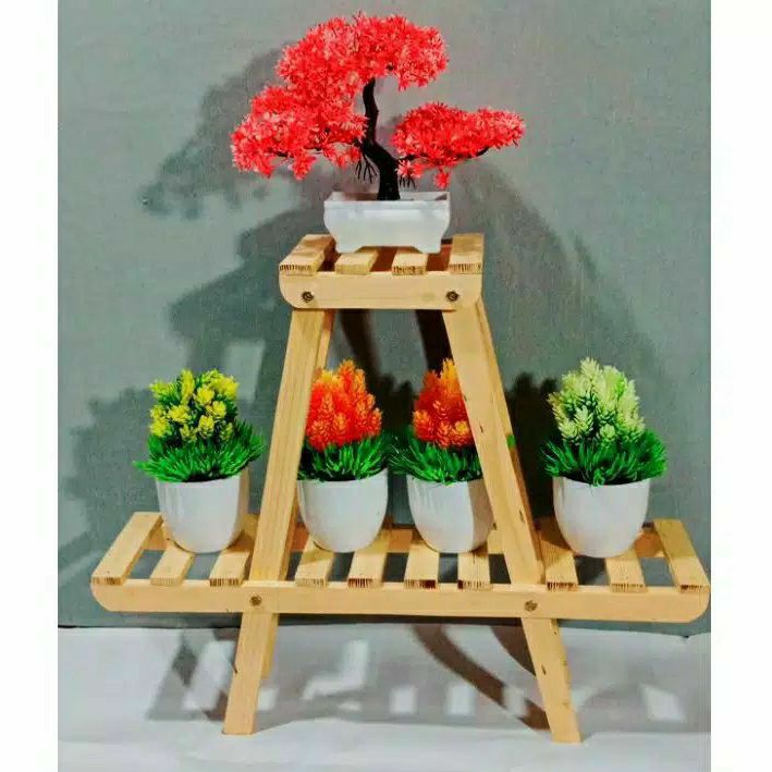 Rak Pot Bunga Kayu Minimalis original /rak tempat tanaman  bunga kayu hias murah / rak bunga 2 susun