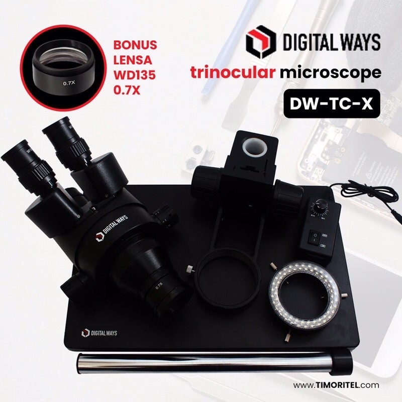 MICROSKOP TRINOCULAR DW-TC-X + LENSA WD135 0.7X