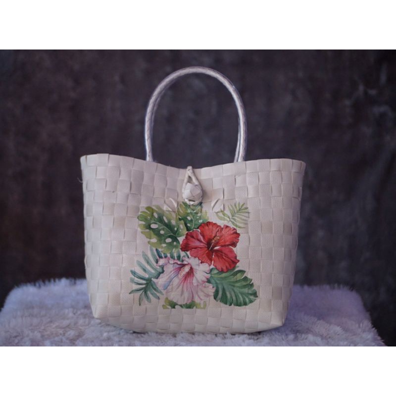 Tas Anyaman Plastik Murah Tas Anyaman Decoupage Lukis Cantik (S)